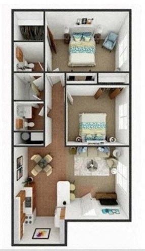 Floor plan for 2 beds, 1.5 baths, 895 sqft